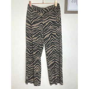 IMAN Women's Size Large Short Petite Beige Tan Tiger Animal Print Flowy Pants